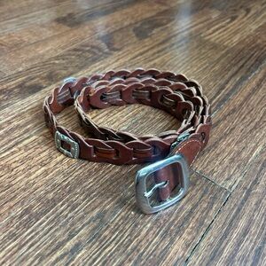 90s Women’s Brown Braided Leather Belt With Silver Conchos